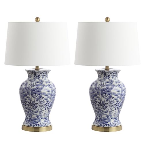 S/2 Beverly Table Lamps, Blue/White~P68319397