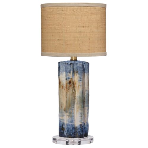 Abstract Ceramic/Raffia Table Lamp, Blue