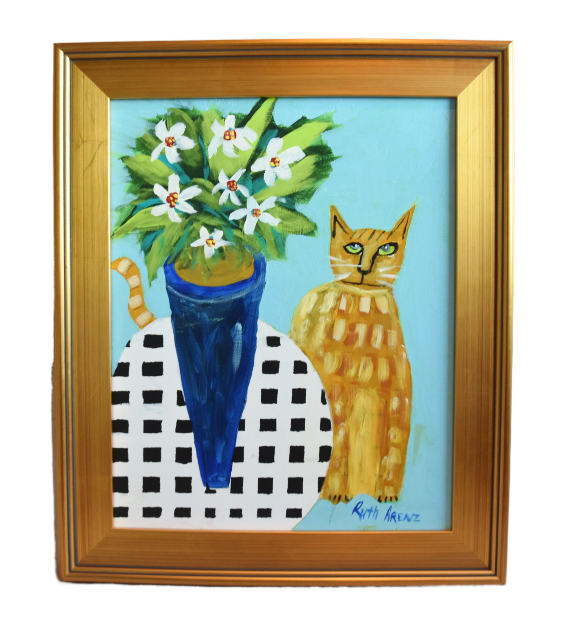 Orange Cat W/ Vase of Flowers Portrait~P77684233