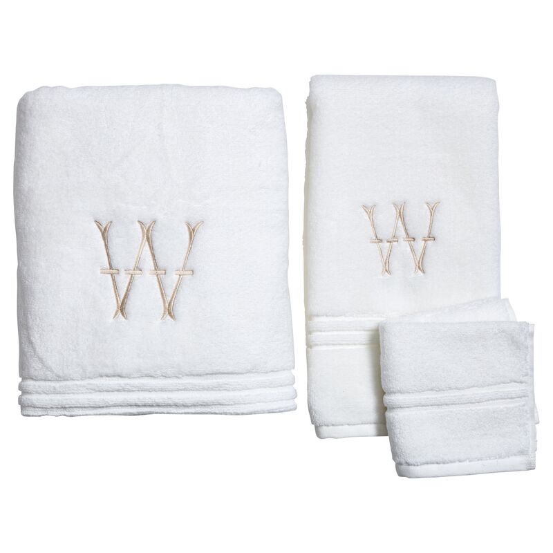Harper Monogram Bath Towel Set, Sand