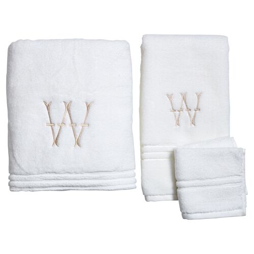 Harper Monogram Bath Towel Set, Sand~P77619571