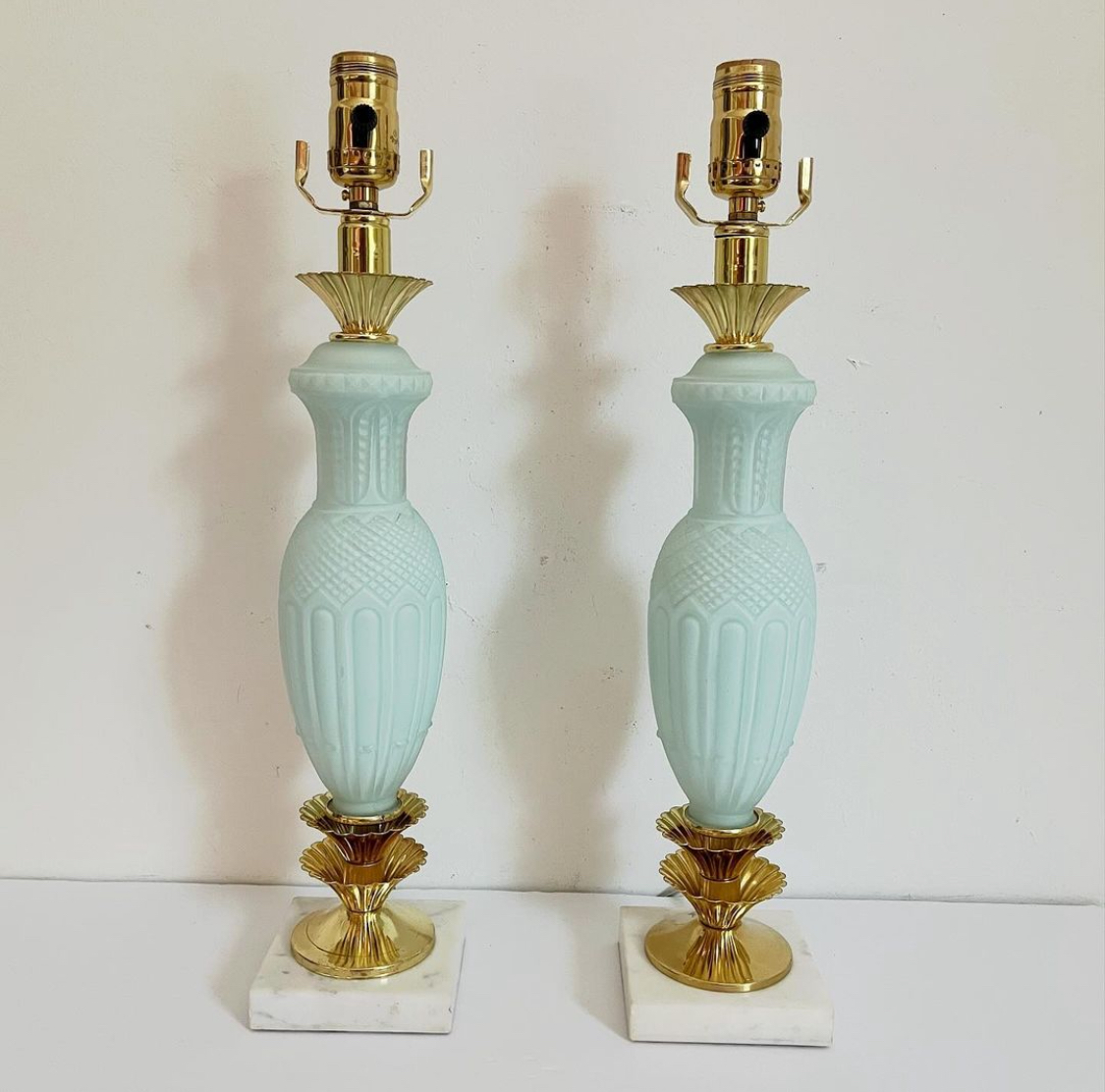 1950s Powder Blue Glass Lamps, Pair~P77687375
