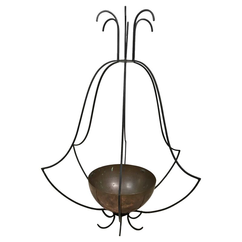 Large Iron and Copper Hanging Planter