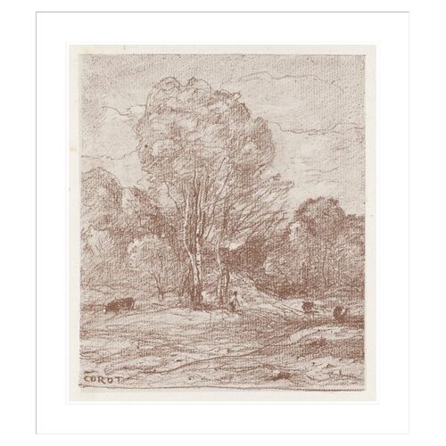 Le dormoir des vaches by Jean-Baptiste-Camille Corot Framed Print