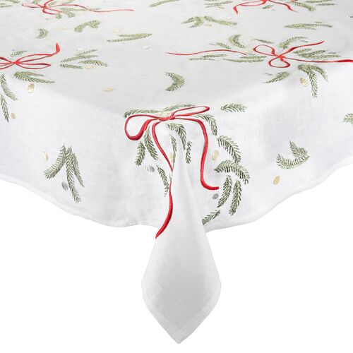 Merry and Bright Tablecloth, White/Red/Green