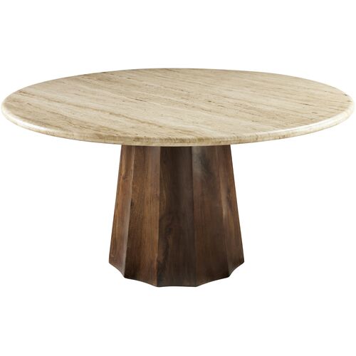 Rowenna 60" Round Travertine Top Dining Table, Brown