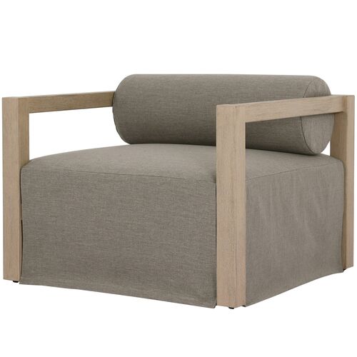 Bondhi Oudoor Lounge Chair, Washed Brown Teak/Grey