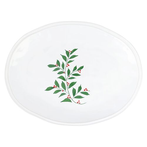 Aria Holiday Oval Platter, Green/White
