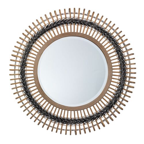 August Braided Bamboo Round Wall Mirror, Gray/Natural~P77613881