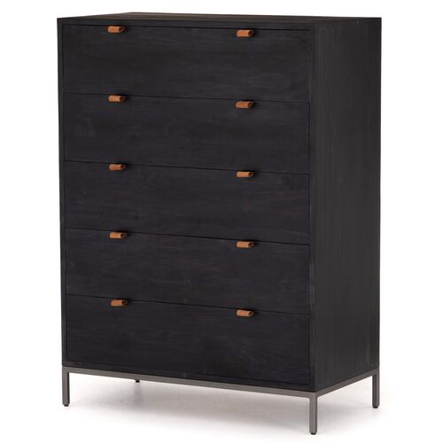 Justina 5-Drawer Tall Dresser, Black Wash Poplar~P77595380