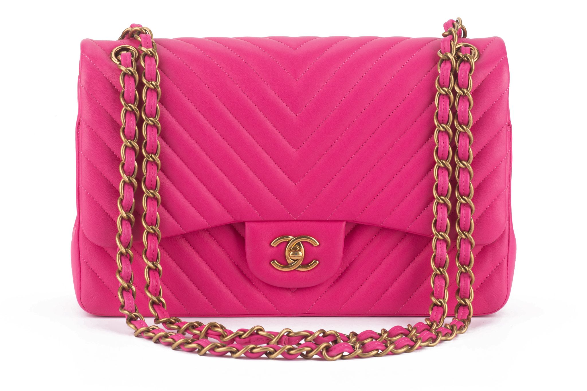 Chanel Pink Chevron Classic Double Flap~P77719896