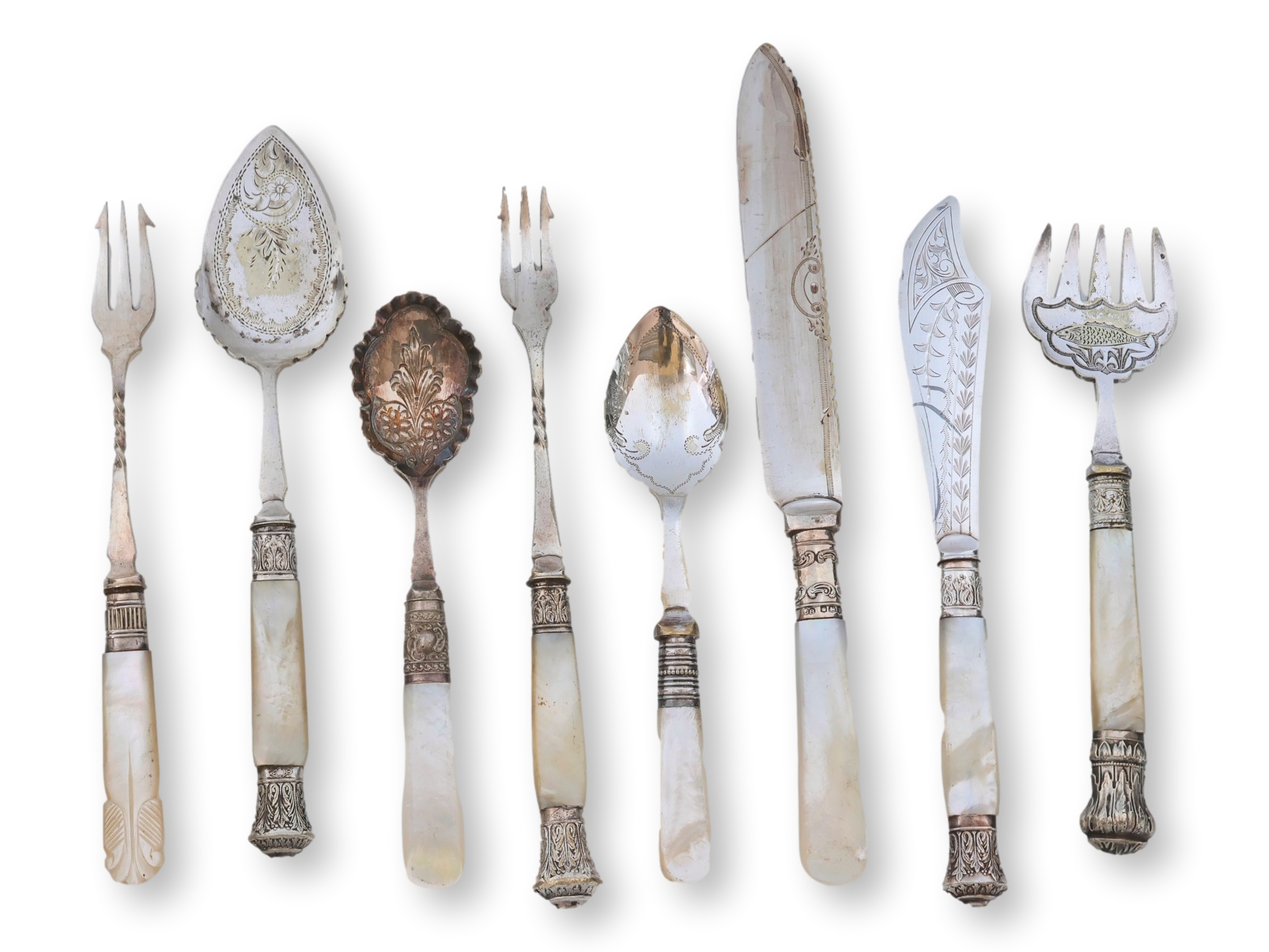 Antique English Pearl Handle Servers 9pc~P77741172