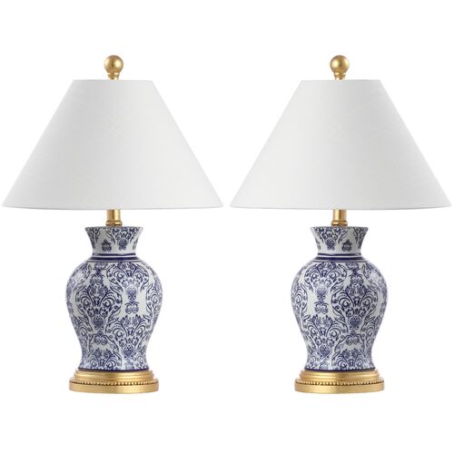 S/2 Sabine Chinoiserie Table Lamps, Blue/White