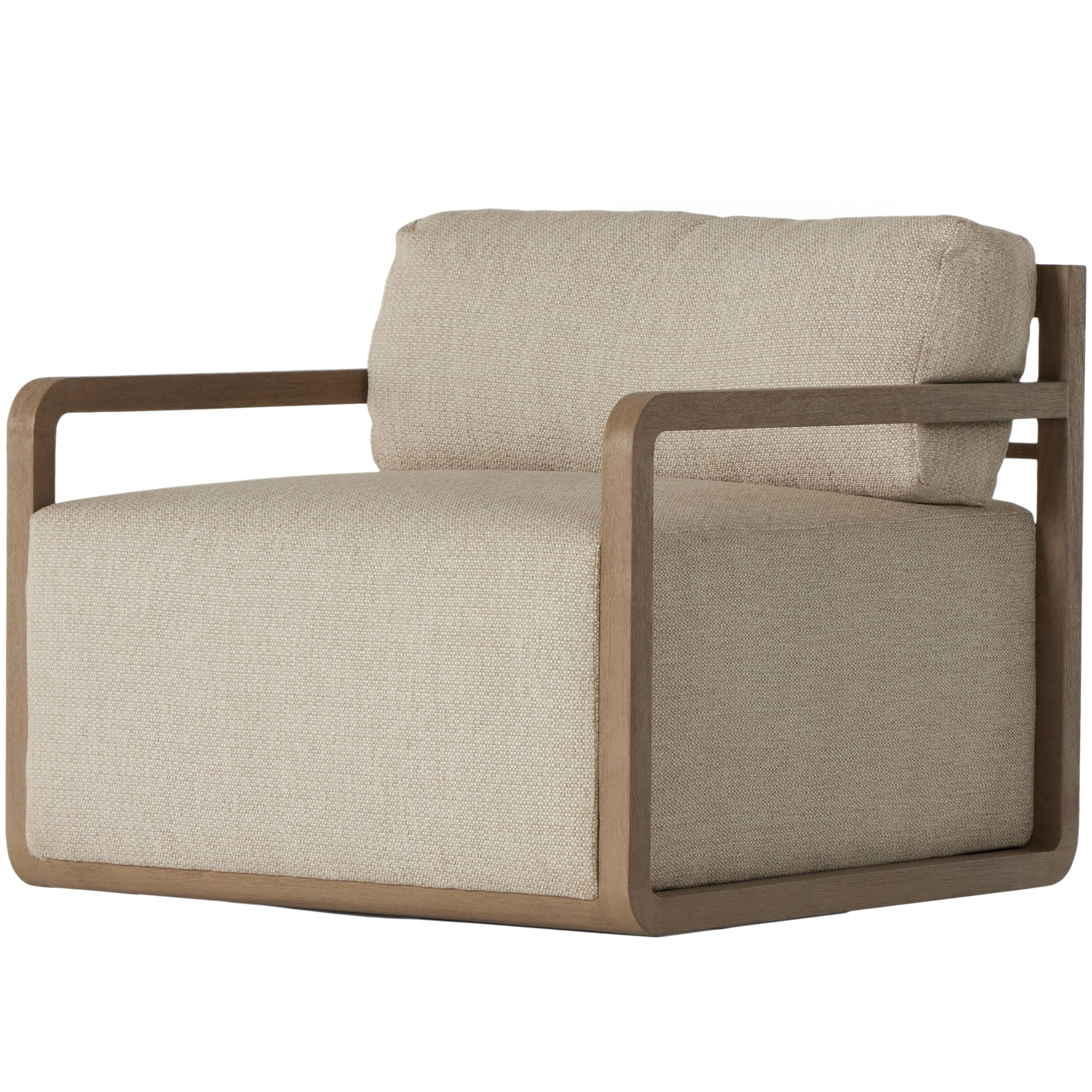 Acadia Outdoor Swivel Chair, Washed Brown Teak/Sand