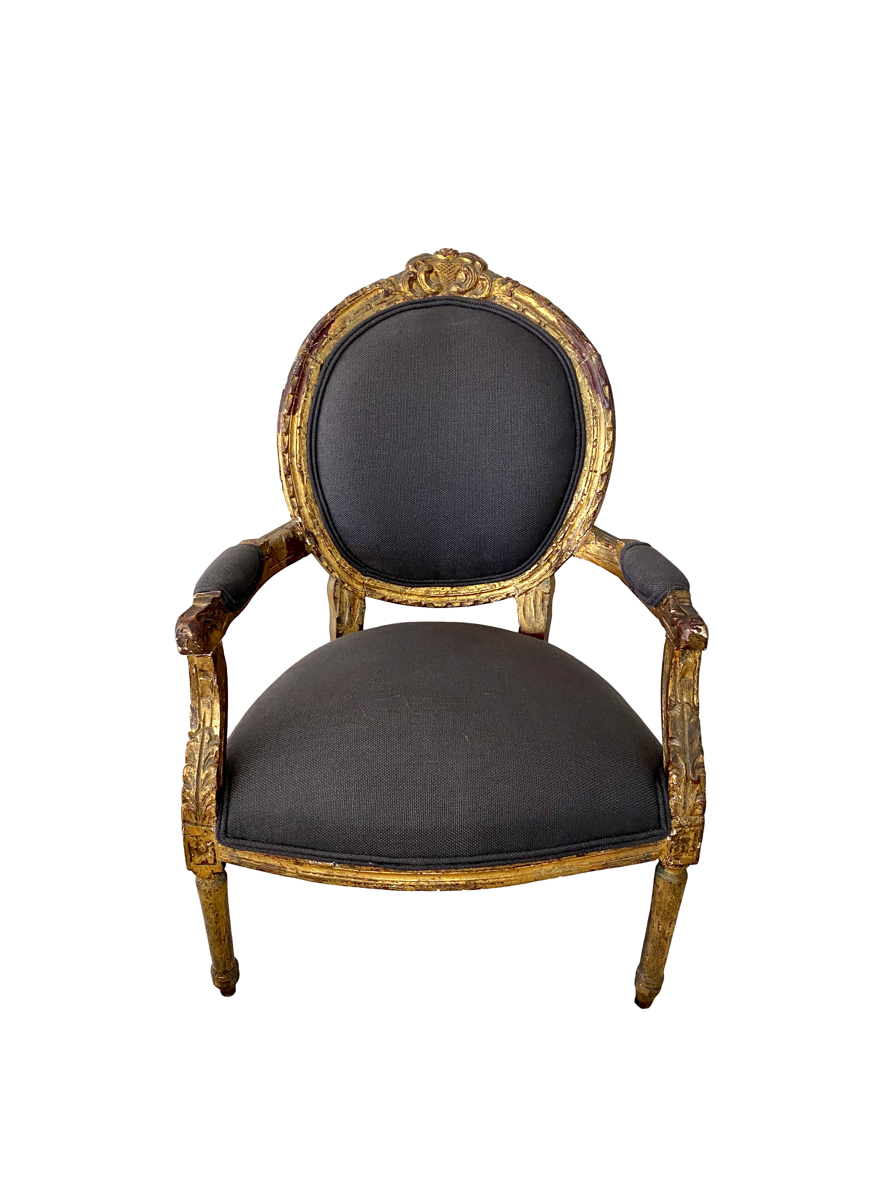 French Louis XVI Gilt and Linen Chair~P77676235