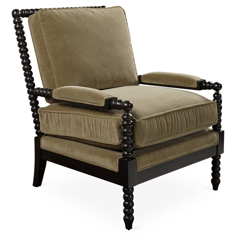 Bankwood Spindle Chair, Moss Velvet