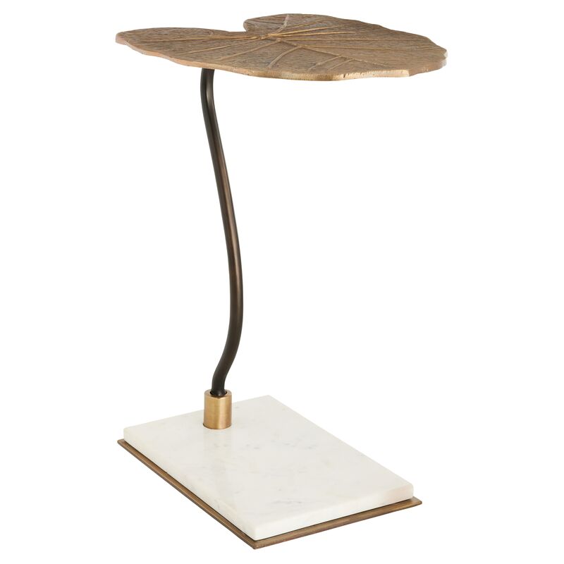 Tendril Marble Accent Table, Antique Brass