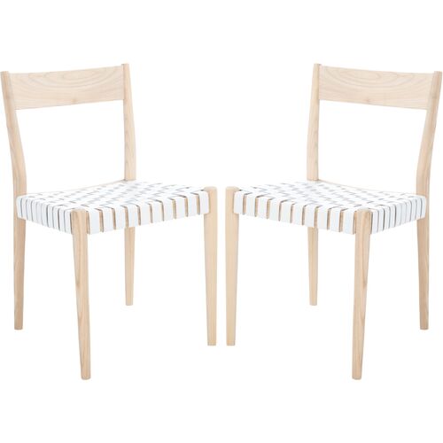S/2 Vince Leather Dining Chairs, White~P77648042