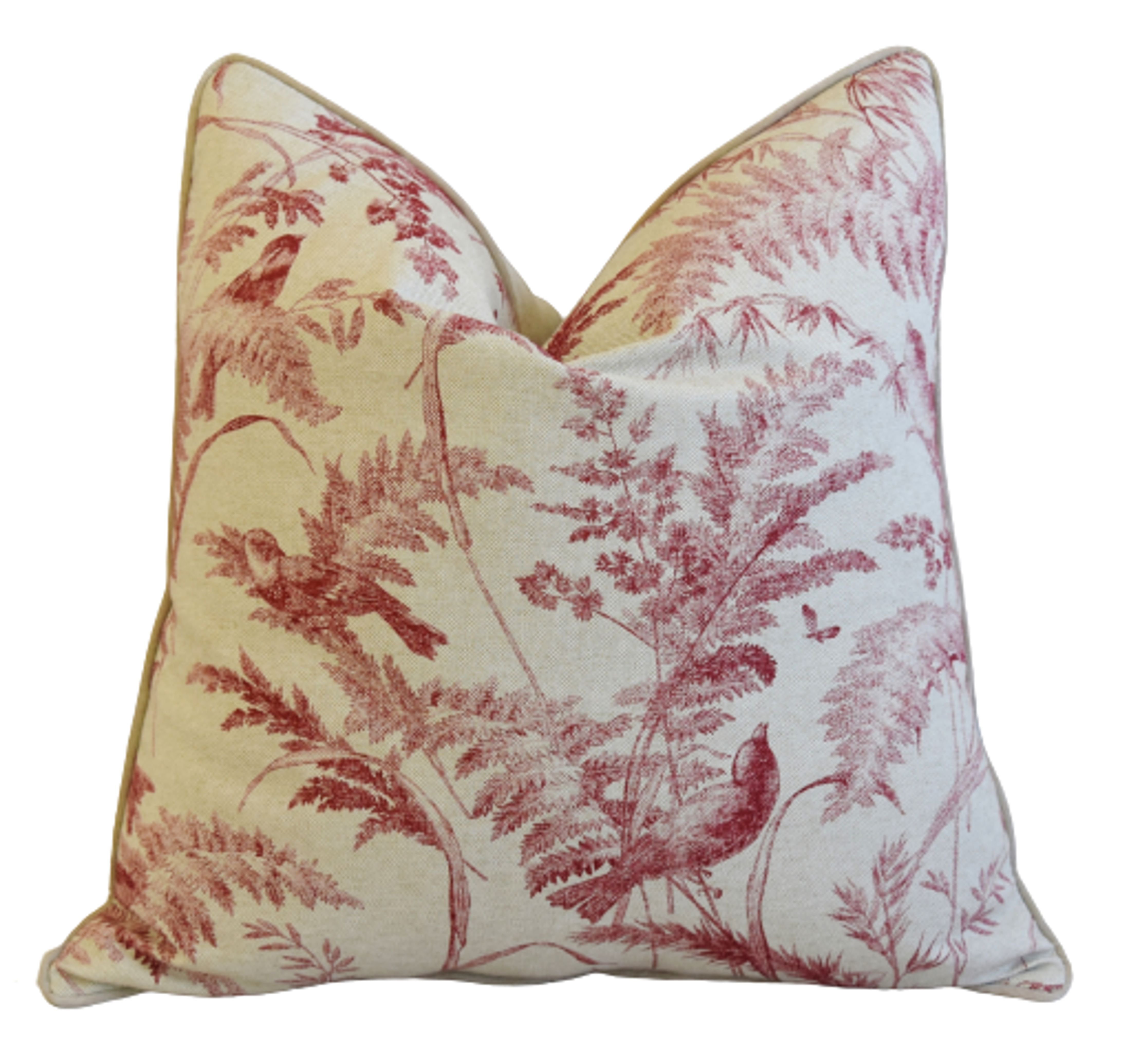 Botanical & Birds Toile Linen Pillow~P77618595