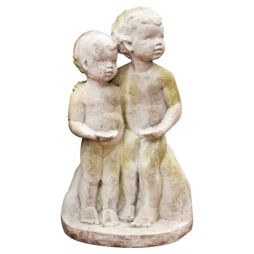 25" Standing Children Statue, White Moss~P76608536