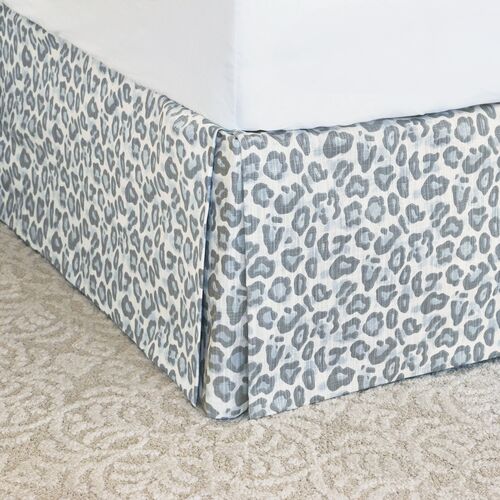 Liesl Leopard Print Bed Skirt, Blue