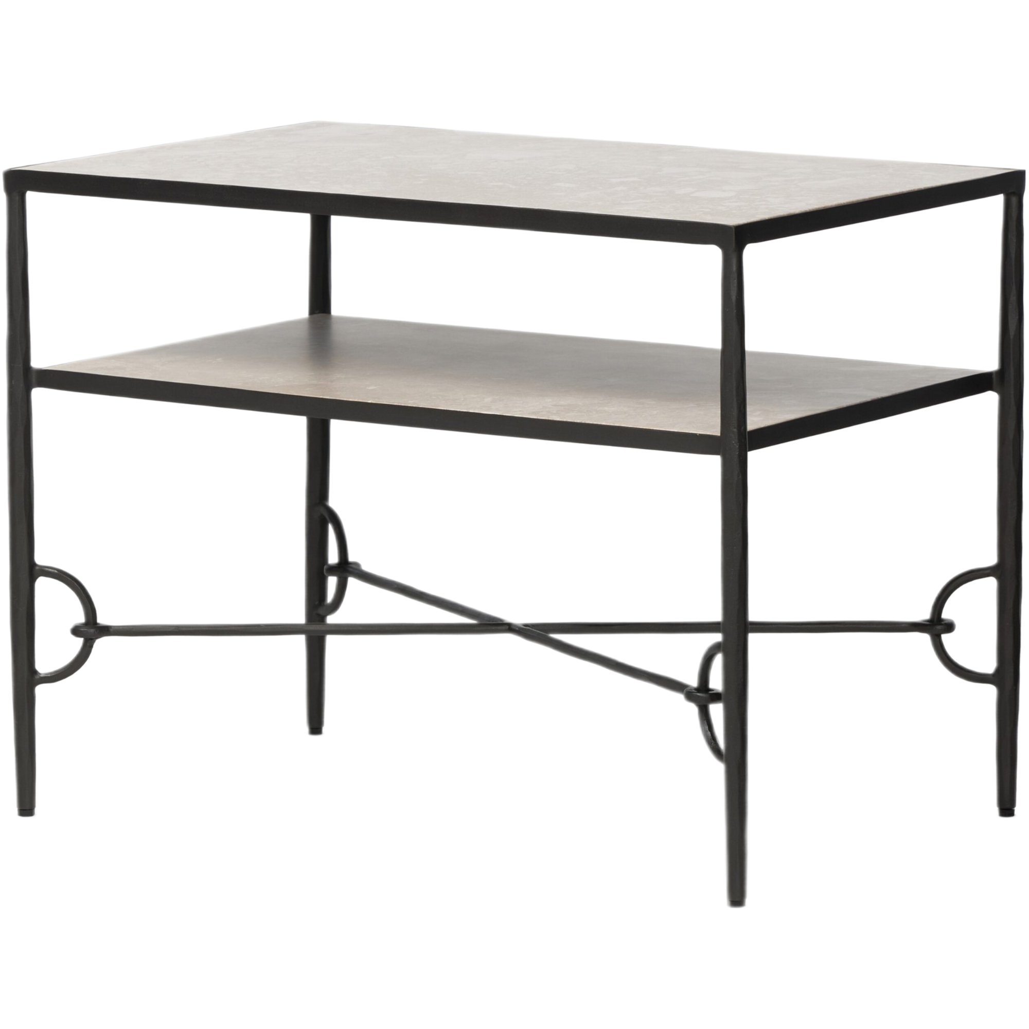 Ravelle Nightstand, Hammered Gunmetal and Lunar Marble