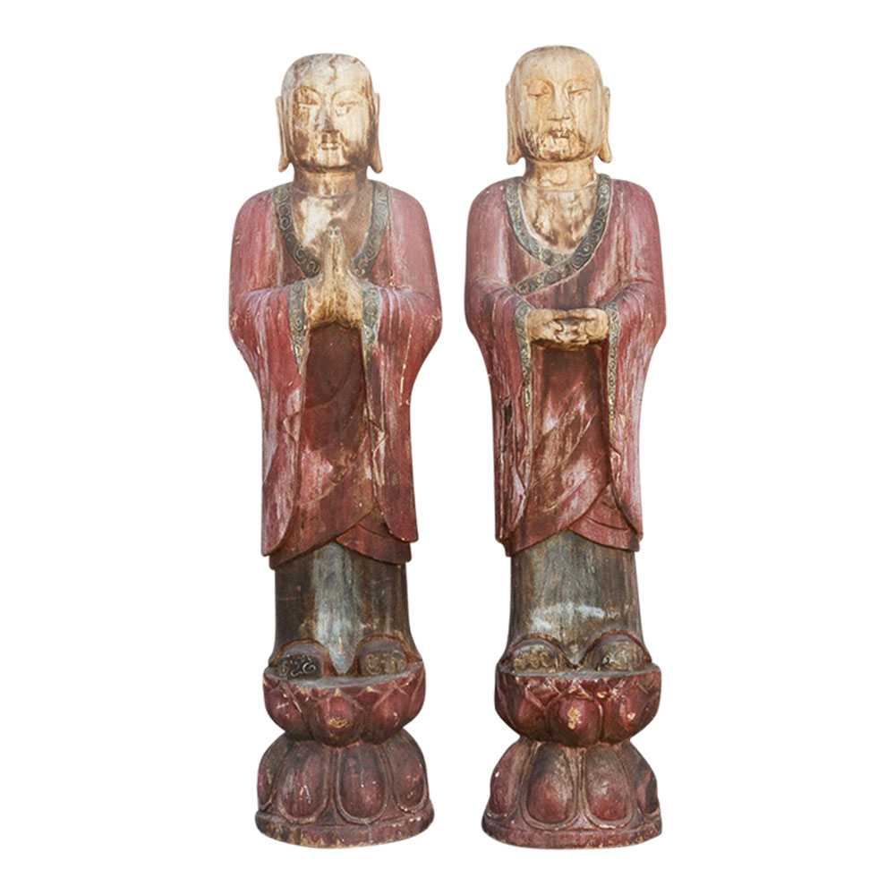 Set of Two, Antique Wooden Buddhas~P77650500