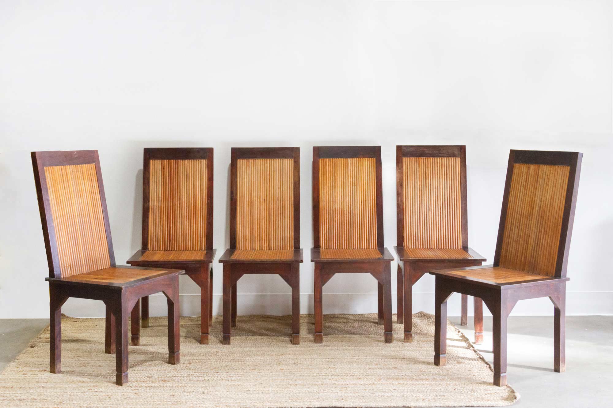 Set of Six, Vintage Bamboo Dining Chairs~P77687000