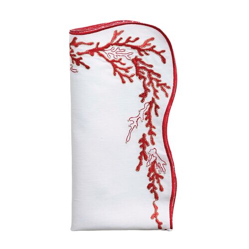 S/4 Reef Napkins, White, Coral & Gold