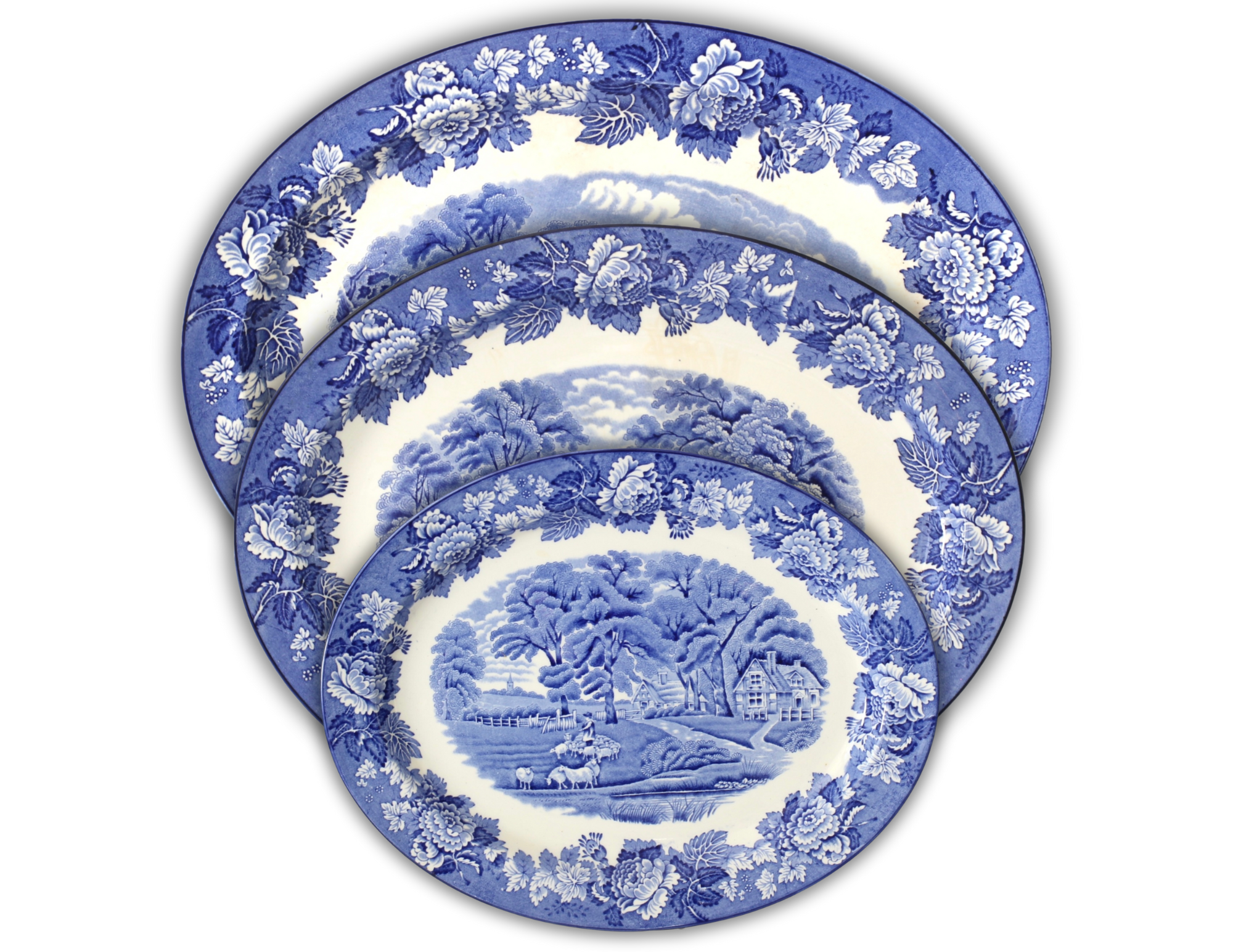 English Blue & White Platter Set, s/3~P77719240