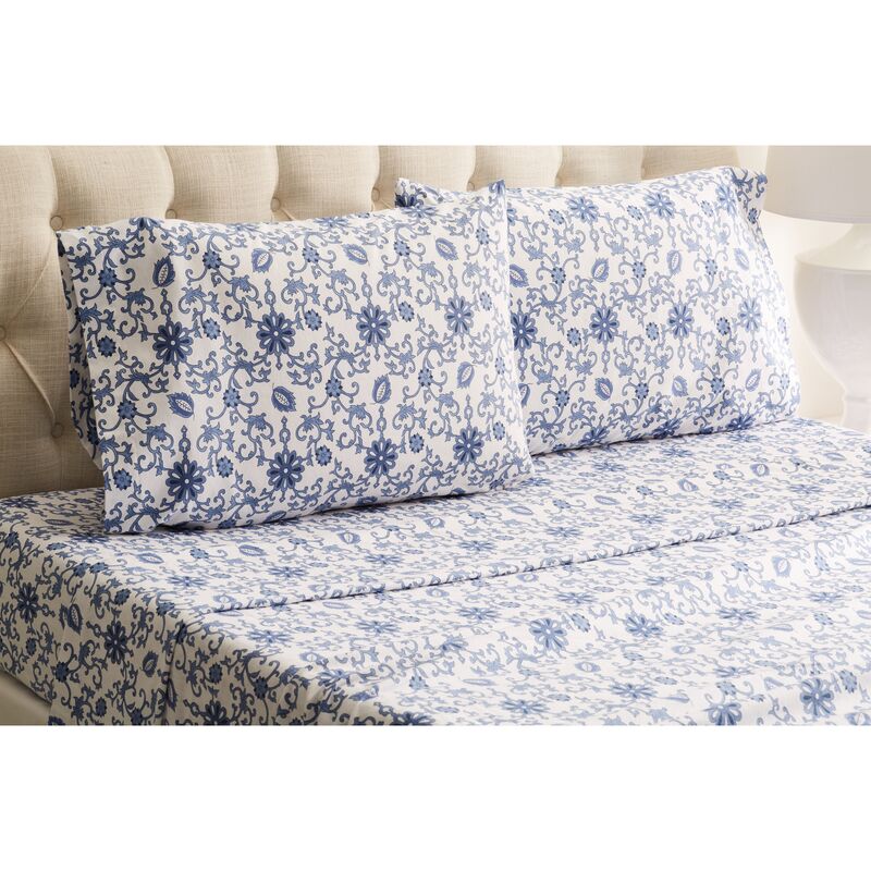 Paisley Flannel Sheet Set, Blue