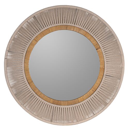 Harvey Woven Round Wall Mirror, Natural/White~P111111807