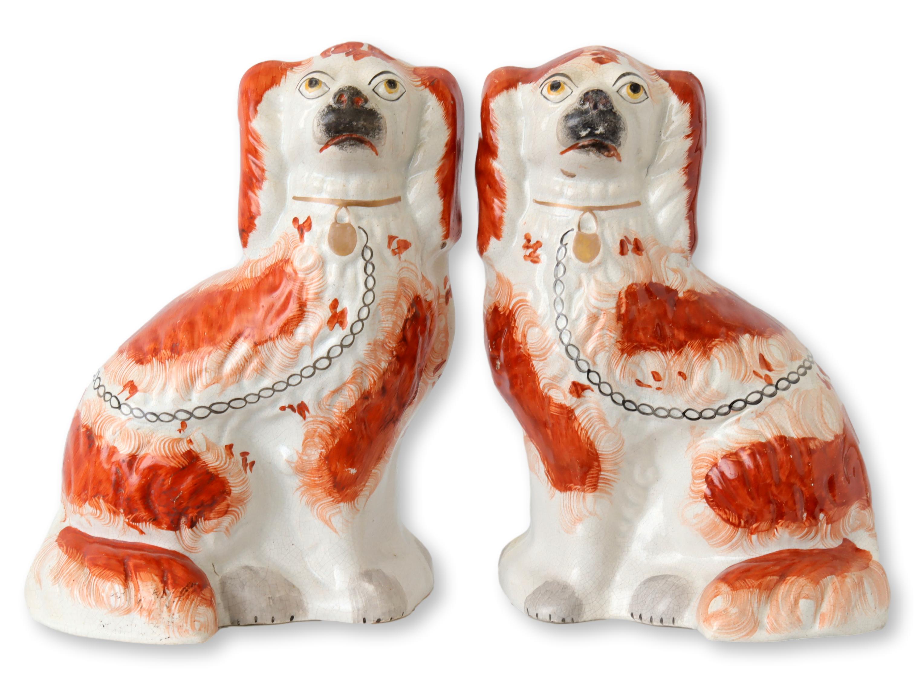 Small Staffordshire Spaniel Dogs, Pair~P77665380