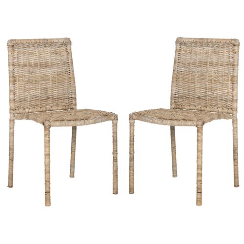 S/2 Marley Rattan Side Chairs, Whitewash~P47410725