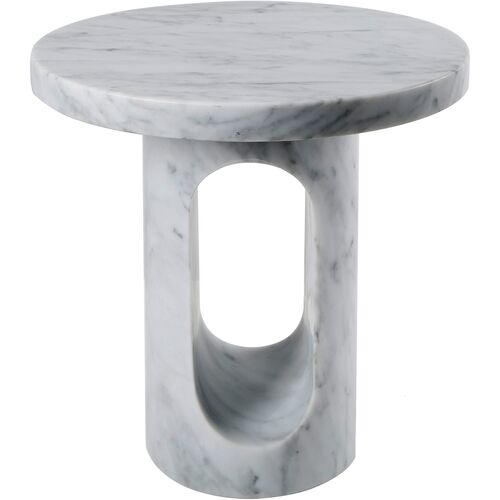 Adele Round Marble Side Table, White~P77650794