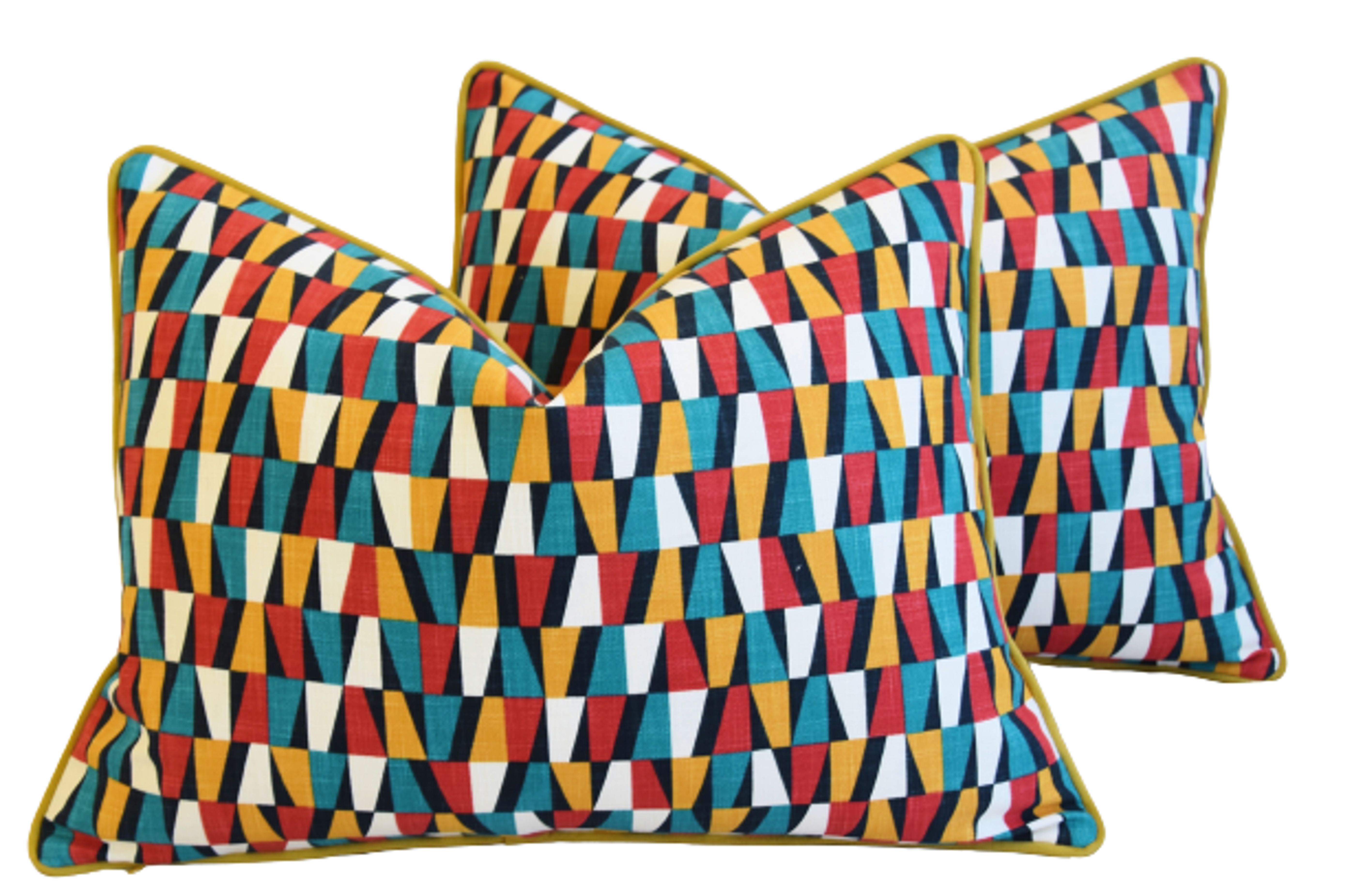 Geometric Teal/Red/Gold Pillows, S/2~P77625611
