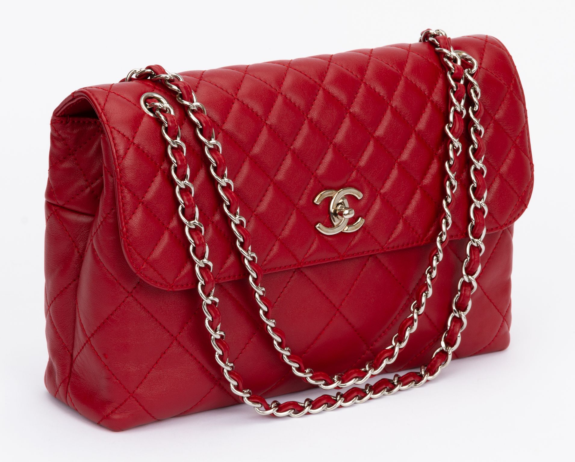 Chanel Large Chain Around Limited Edition Pristine Red Calfskin Leather  Flap Bag at 1stDibs