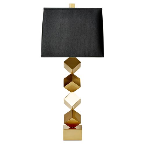 Stacked-Cube Table Lamp, Antiqued Brass~P76611971