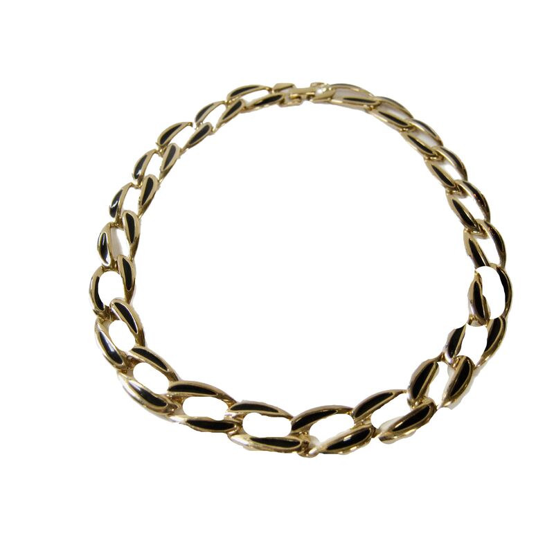 1980s Gold & Black Enamel Necklace