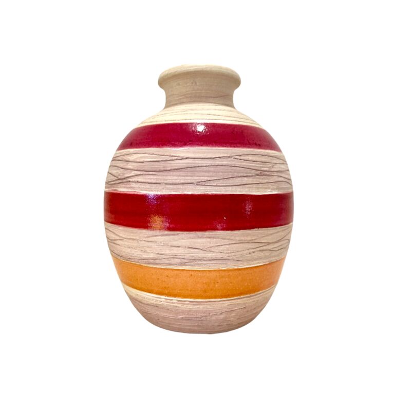 Orange & Pink Striped Ceramic Vase
