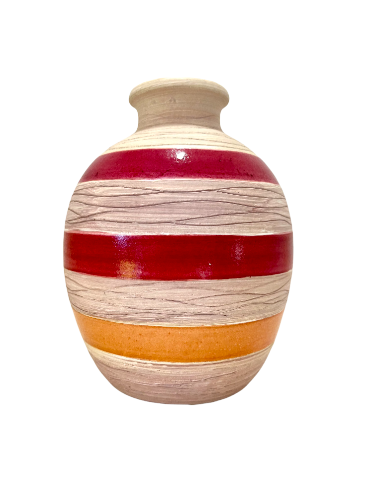Orange & Pink Striped Ceramic Vase~P77644303