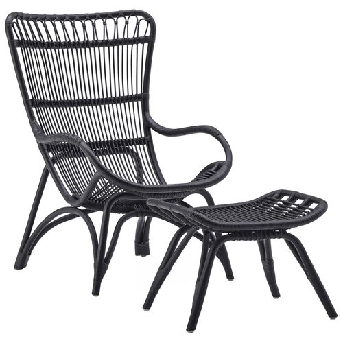 Monet Lounge Chair/Footstool, Black