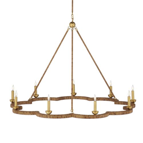 Savoie Rattan Chandelier, Natural/Contemporary Gold Leaf