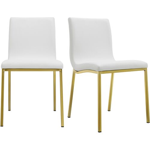 S/2 Mia Side Chairs, Gold/White Faux Leather~P77647666