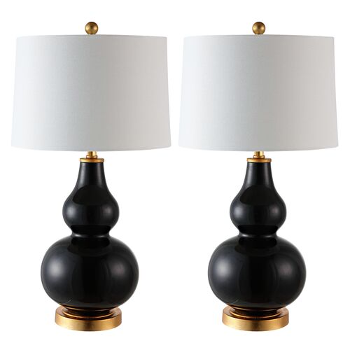 S/2 Addison Table Lamps, Black/Gold Leaf~P111124751