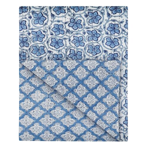 Hibiscus Hand-Blocked Cotton Coverlet