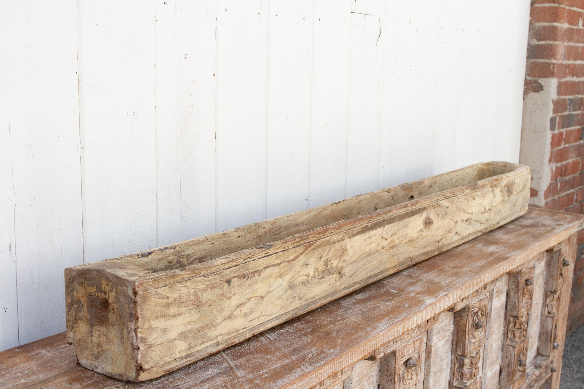 5' Long Carved Teak Log Planter