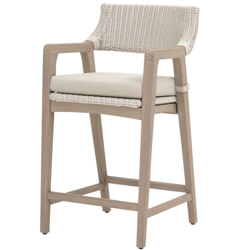 Luna Outdoor Wicker Counter Stool, Pure White/Washed Ever Teak Luna Outdoor Wicker Counter Stool, Pure White/Washed Ever Teak