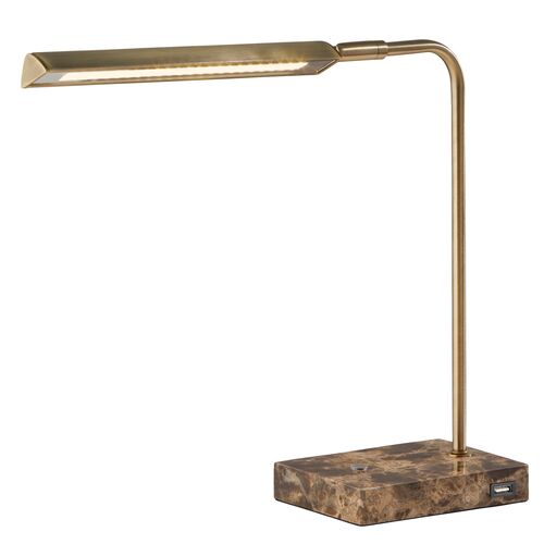Aiden LED Desk Lamp, Antique Brass/Brown Marble