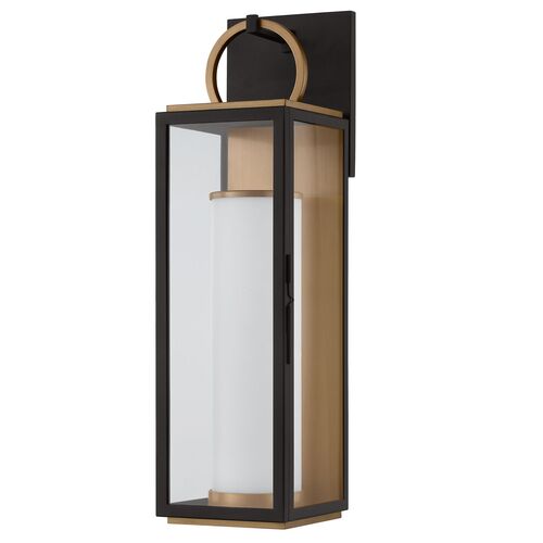 Gareth Outdoor Wall Sconce, Patina Brass/Textured Black/Clear